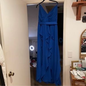 VERA WANG BLUE Cascading Ruffle Chiffon halter Dress